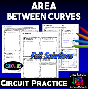 Preview of Area Between Curves Calculus Circuit Training