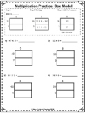 Area Box Model Multiplication Printable Worksheets for 2-digit by 1-digit