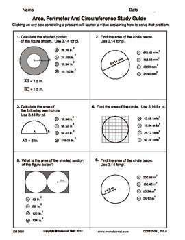 Preview of Area, Circumference And Perimeter Test And Study Guide