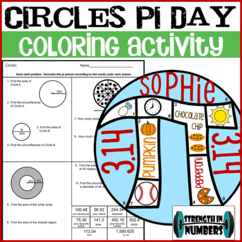 Preview of Area Circumference Circles Personalized Pi Day Heart Coloring Activity