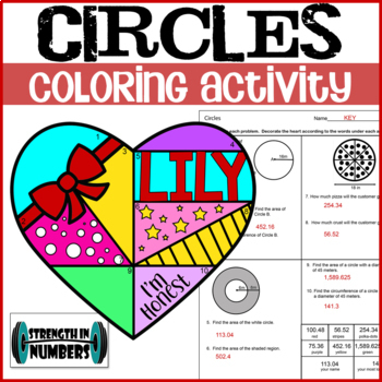 Preview of Area Circumference Circles Personalized Valentine's Day Heart Coloring Activity