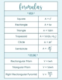 Area, Circumference, and Volume Formula Sheet