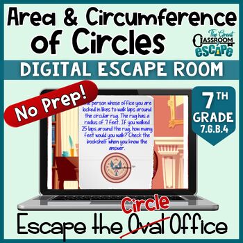 Preview of Area & Circumference of Circles Digital Escape Room Pi Day Activity 7th Grade