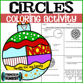 Preview of Area Circumference of Circles Personalized Holiday Stocking Coloring Activity