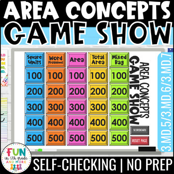 Preview of Area Concepts Game Show for 3rd Grade Math Review 3.MD.5/6/7