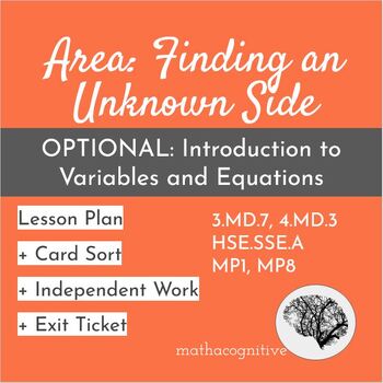 Preview of Area: Finding and Unknown Side. Geometry or Intro Equations