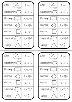Preview of Area Formula "Cheat Sheet" cards