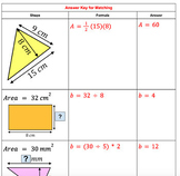 Area Formulas Card Matching Activity