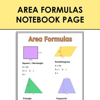 Preview of Area Formulas Notebook Page