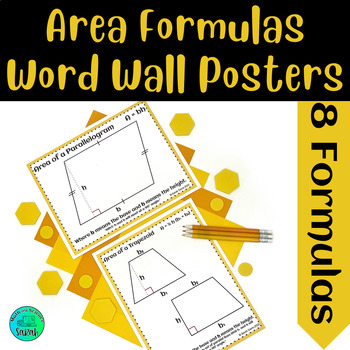 Preview of Area Formulas Word Wall Poster Yellow - Trapezoid, Square, Kite, Rhombus, & more