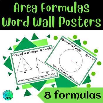 Preview of Area Formulas Word Wall Posters Green - Rhombus, Trapezoid, Square, Kite, & more