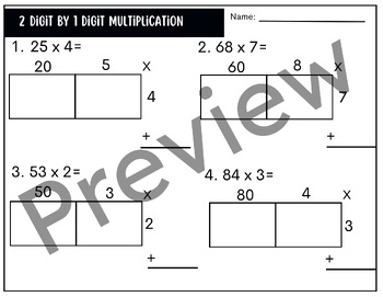 Area Model 2 Digit by 1 Digit Multiplication