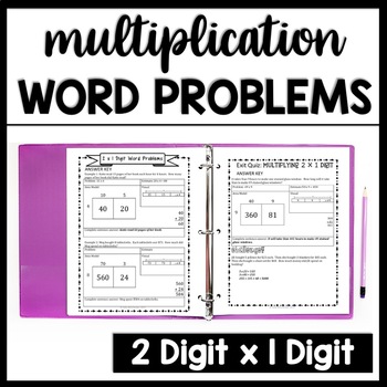 Preview of 2 Digit by 1 Digit Multiplication Word Problems Area Model Worksheets & Practice