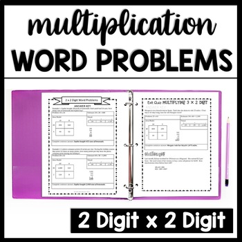 Preview of 2 Digit by 2 Digit Multiplication Word Problems Area Model Worksheets Box Method