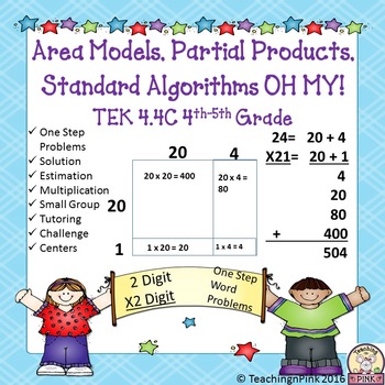 Preview of Area Model Multiplication 2x2 Single Step Word Problems