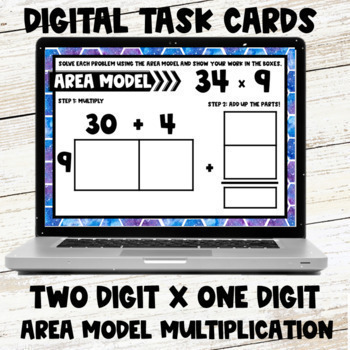 Preview of Area Model Multiplication Digital Task Cards - Two Digit by One Digit Problems