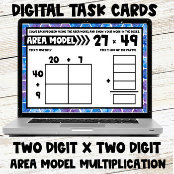 Preview of Area Model Multiplication Digital Task Cards - Two Digit by Two Digit Problems 