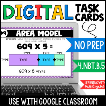 Preview of Area Model Multiplication Digital Task Cards in Google Slides