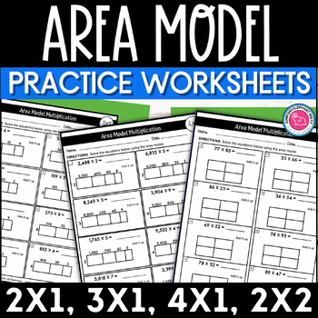 Preview of Area Model Multiplication Worksheets 2x1, 3x1, 4x1 and 2x2 Digits