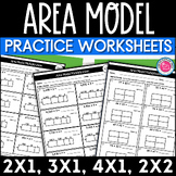 Area Model Multiplication Worksheets 2x1, 3x1, 4x1 and 2x2 Digits