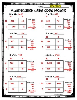 Area Model Multiplication Worksheets (3.NBT.2 and 4.NBT.5) by Monica Abarca