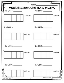 area model multiplication worksheets 3 nbt 2 and 4 nbt 5 by monica abarca