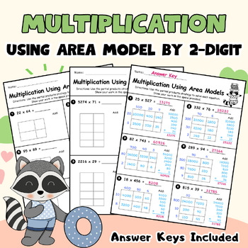 Preview of Area Model Multiplication, by 2-Digit Number Worksheets