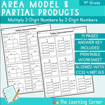 Preview of Area Model and Partial Product Multiplication Worksheet (2-digit by 2-digit)