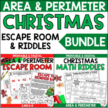 Preview of Area & Perimeter 3.MD.5-8 Christmas Escape Room Worksheet BUNDLE