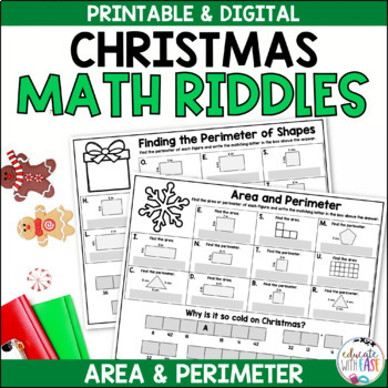 Preview of Area & Perimeter 3.MD.5-8 Christmas Riddle Worksheet Review