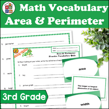 Preview of Area & Perimeter | 3rd Grade Math Vocabulary Study Guide Materials and Quizzes