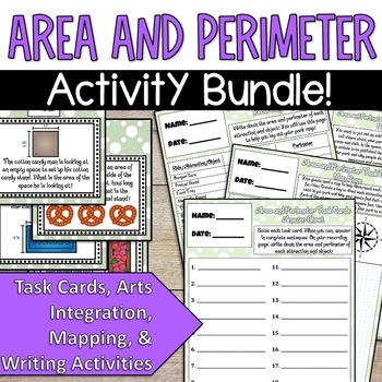 Preview of Area & Perimeter Activity Bundle - Task Cards, Writing, and Arts Enrichment