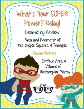 Preview of Area, Perimeter, Circumference, Surface Area & Volume Review: Super Hero Relay