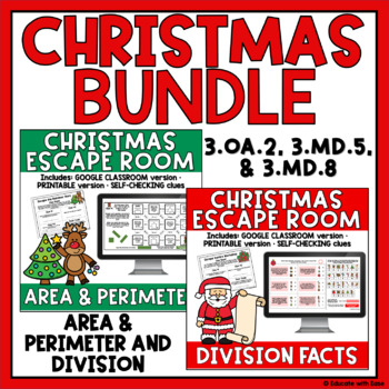 Preview of Area, Perimeter, & Division Facts CHRISTMAS ESCAPE ROOM BUNDLE