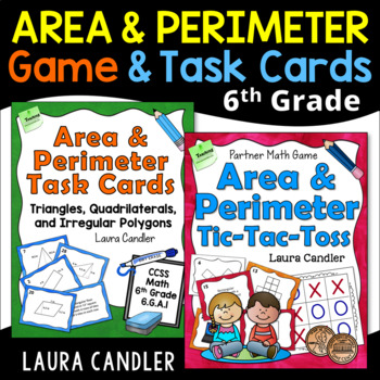 Preview of Area and Perimeter Game with 6th Grade Task Cards Bundle (Printable)