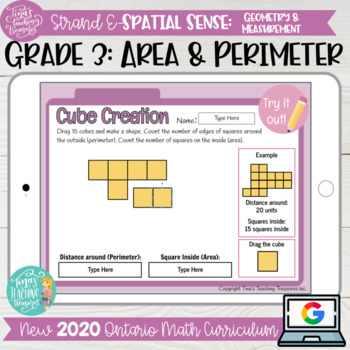 Preview of Area & Perimeter Grade 3 2020 Ontario Math DIGITAL Strand E Spatial Sense