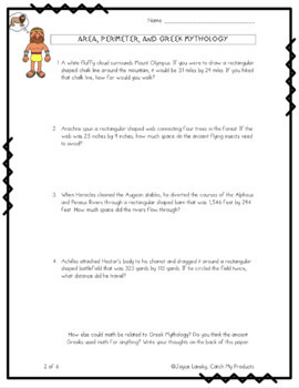 Area and Perimeter Worksheet Word Problems Greek Mythology by Catch My