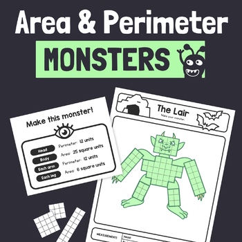 Preview of Area & Perimeter Monsters, | Halloween Math Center, Area & Perimeter Activity