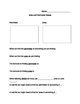 Preview of Area & Perimeter Notes