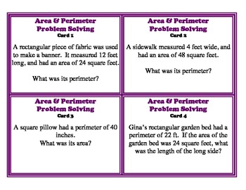 Area Perimeter Problem Solving Challenging Task Cards By Vthompson