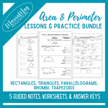 Preview of Area Perimeter - Rect, Parallelogram, Rhombi, Trap Notes Wks Bundle - 5 lessons