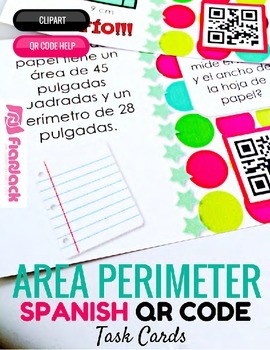 Preview of Area Perimeter SPANISH QR Code Task Cards