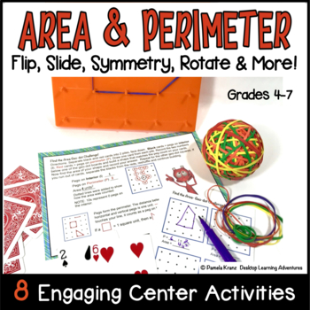 Preview of Area & Perimeter, Transformations, Symmetry Math Center Activities