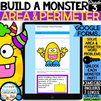 Preview of Area & Perimeter Word Problems: Build a Monster! Activity for Google Forms™