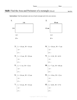 finding perimeter and area worksheets answers