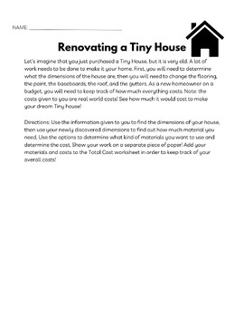 Preview of Area, Perimeter, and Money Tiny House Renovation Project