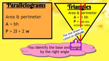 Preview of Area, Perimeter and Right Triangles - Teacher Notes