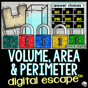 Preview of Area, Perimeter and Volume Digital Math Escape Room Activity