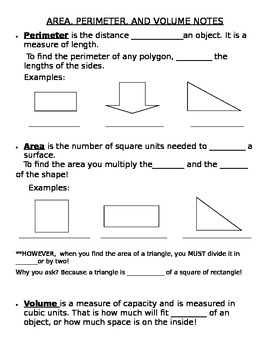 Preview of Area, Perimeter, and Volume Interactive Notes