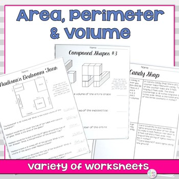 Preview of Area Perimeter and Volume Worksheets 